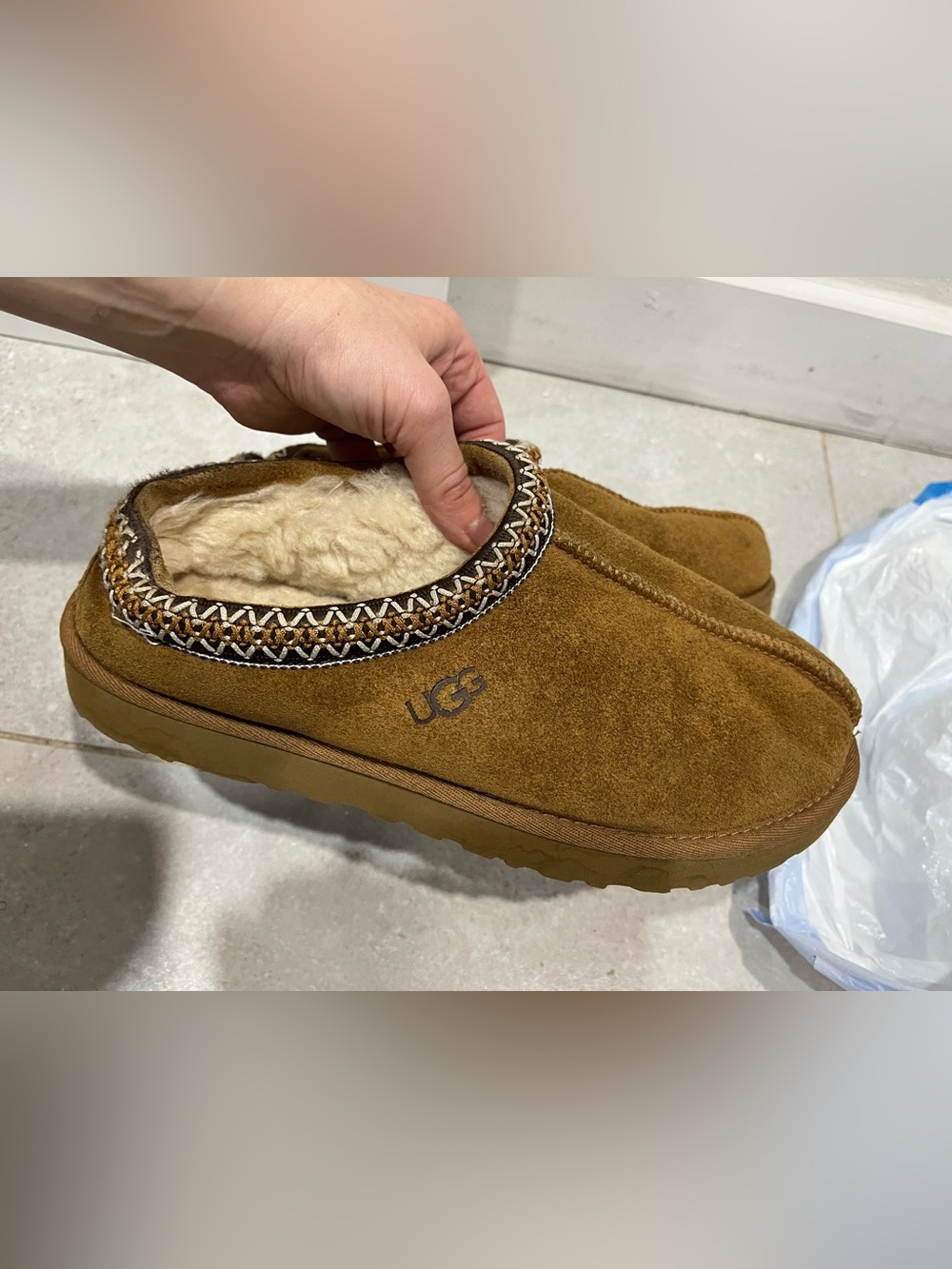 UGG Chestnut Brown Suede Shearling Clog shoes size 10.5